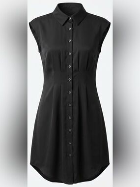 Halara Black Work Shirt Dress XS Sleeveless Mini Button Down Casual Office NWT